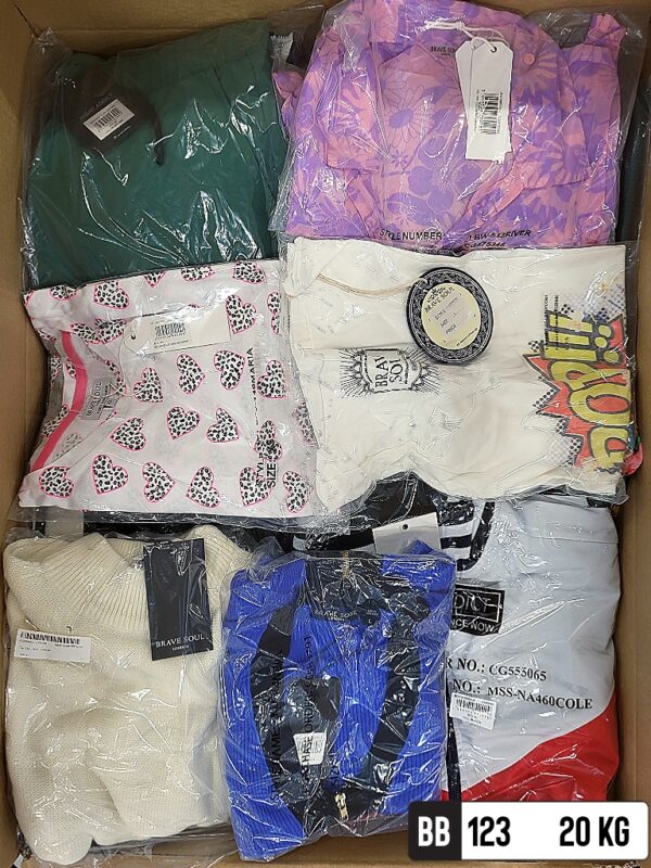 The photo shows a package with clothing in the category BB.