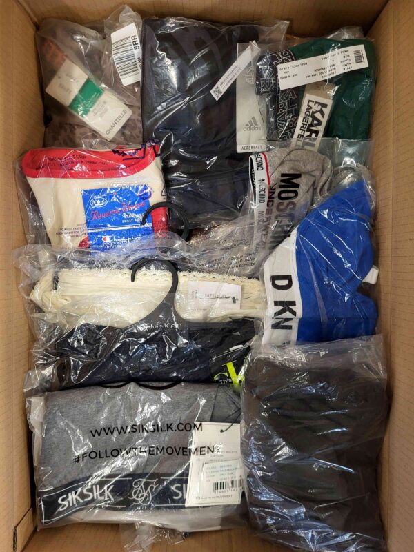 The photo shows a package with clothing in the category AU.