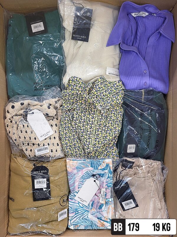 The photo shows a package with clothing in the category BB.