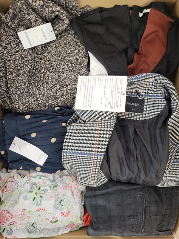 The photo shows a package with clothing in the category TSC.