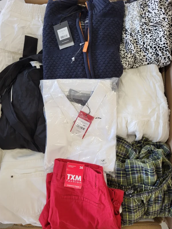 The photo shows a package with clothing in the category TSC.