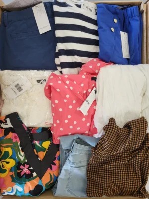 The photo shows a package with clothing in the category TSC.