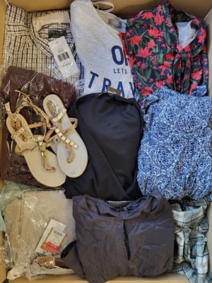 The photo shows a package with clothing in the category TSC.