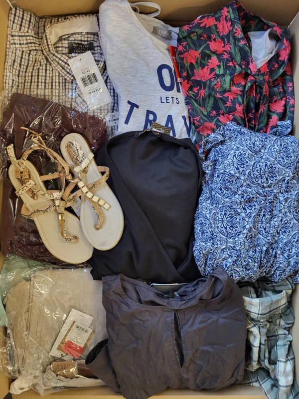 The photo shows a package with clothing in the category TSC.