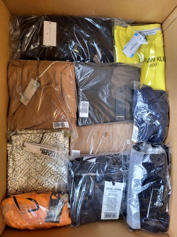 The photo shows a package with clothing in the category AP.