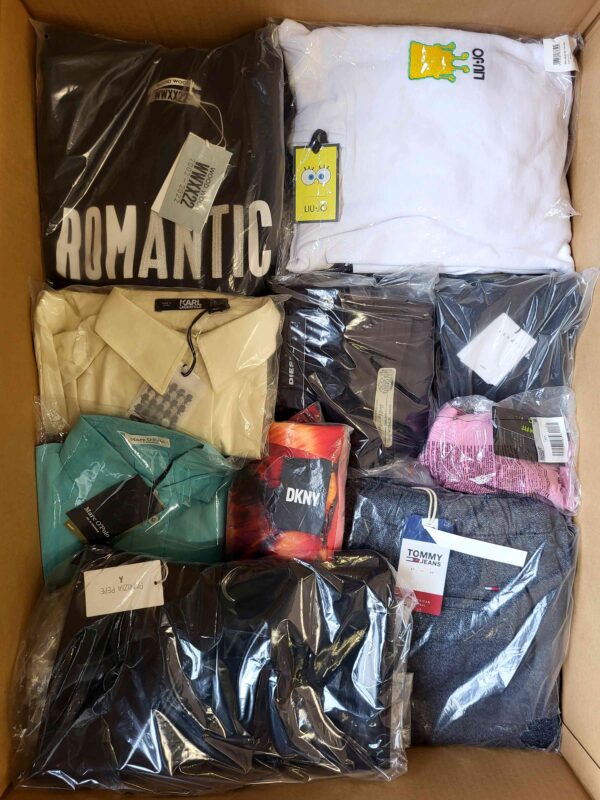 The photo shows a package with clothing in the category AP.