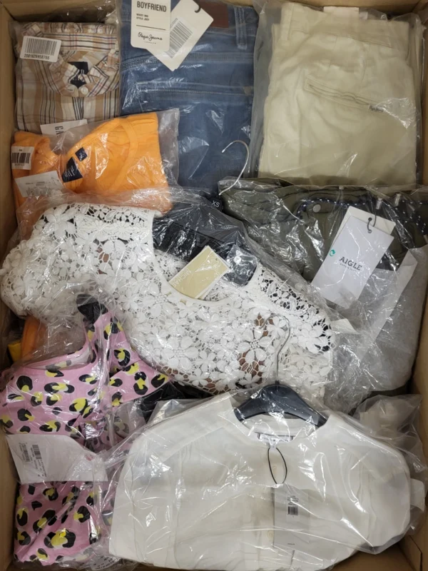 The photo shows a package with clothing in the category AW.