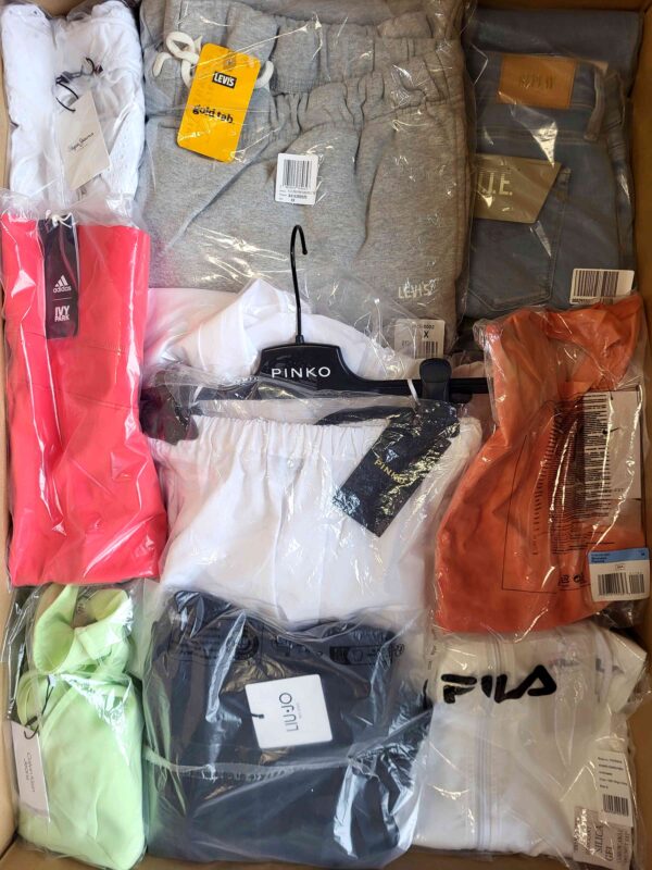The photo shows a package with clothing in the category AW.