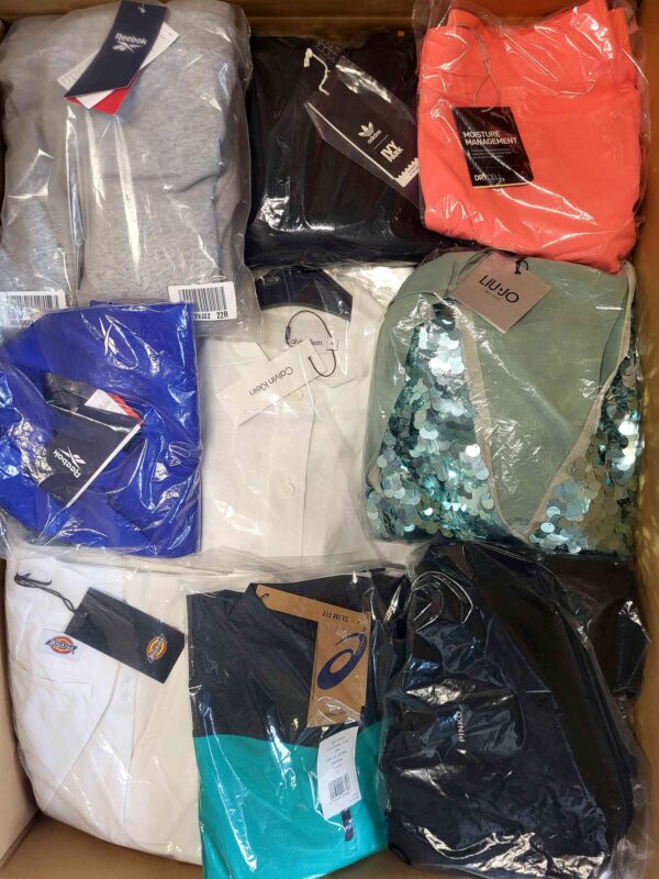 The photo shows a package with clothing in the category AW.