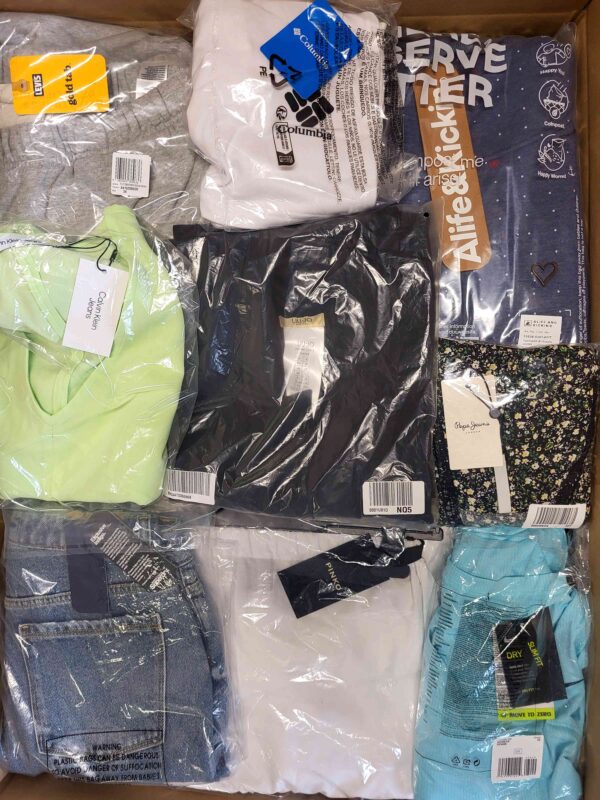 The photo shows a package with clothing in the category AW.