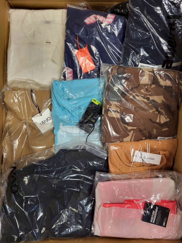 The photo shows a package with clothing in the category AW.