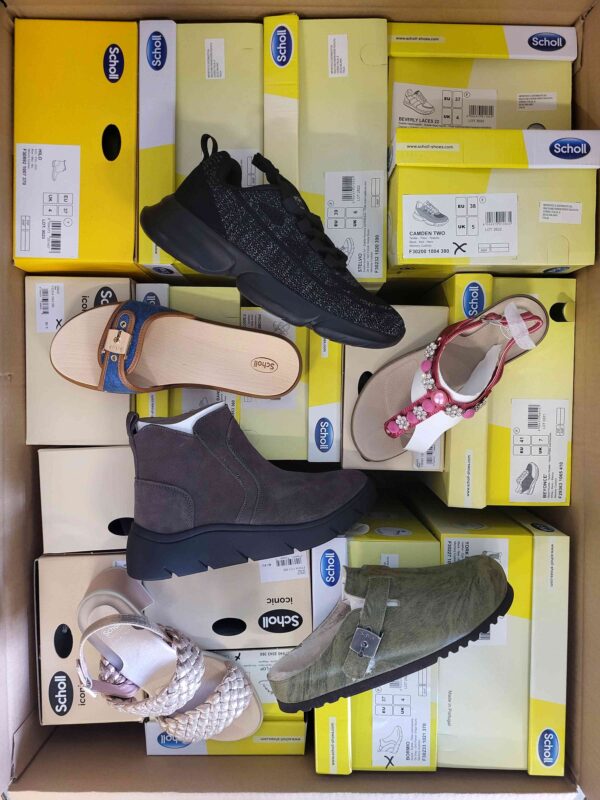 The photo shows a package with footwear in the category SM.