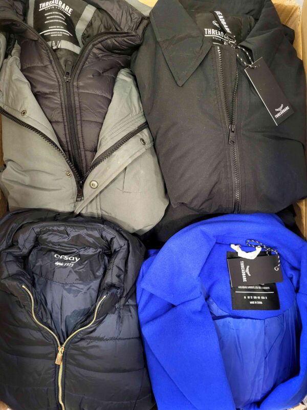The photo shows a package with clothing in the category TJ.