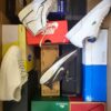 The photo shows a package with footwear in the category CS.