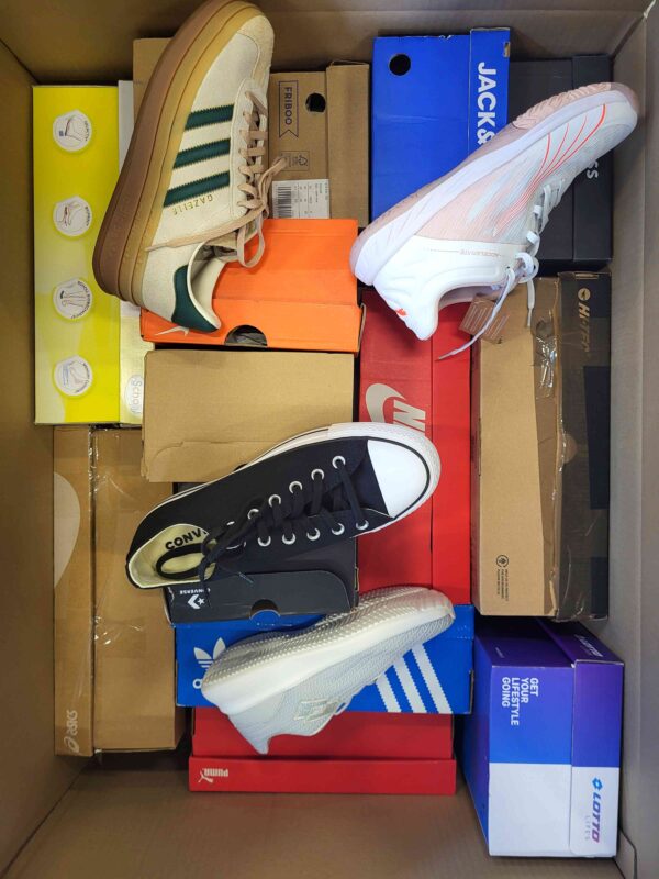 The photo shows a package with footwear in the category CS.