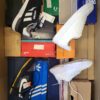 The photo shows a package with footwear in the category CS.