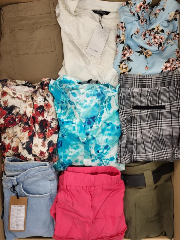 The photo shows a package with clothing in the category TSC.