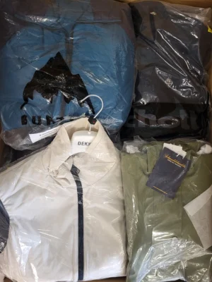 The photo shows a package with clothing in the category AJS.