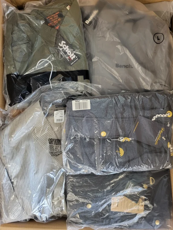 The photo shows a package with clothing in the category AJS.