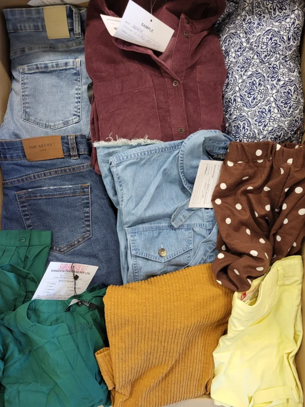 The photo shows a package with clothing in the category TSC.