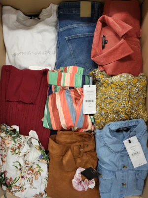 The photo shows a package with clothing in the category TSC.