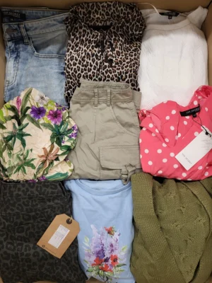 The photo shows a package with clothing in the category TSC.