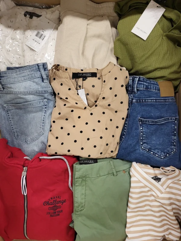 The photo shows a package with clothing in the category TSC.