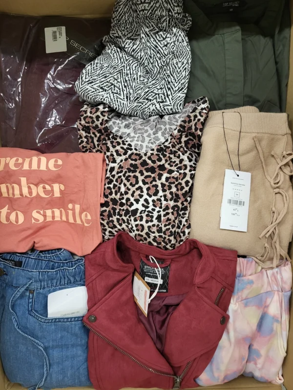 The photo shows a package with clothing in the category TSC.