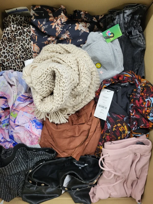 The photo shows a package with clothing in the category TSC.