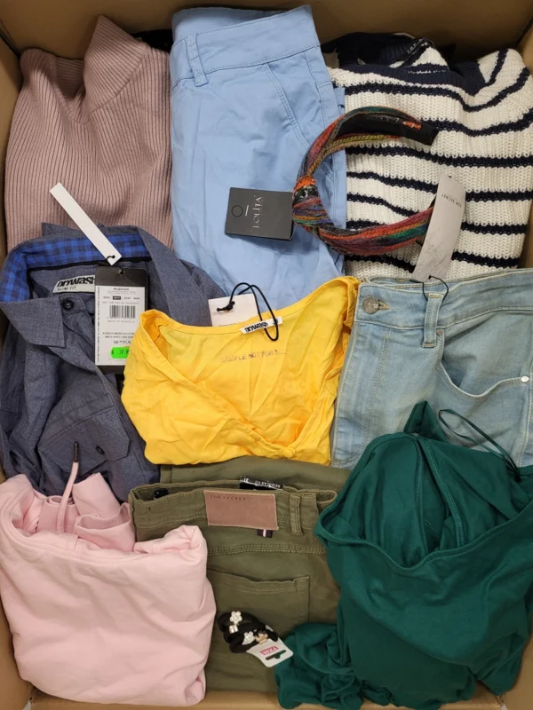 The photo shows a package with clothing in the category TSC.