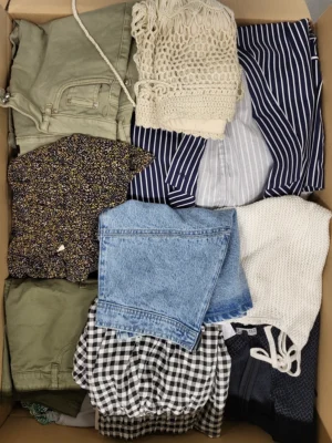 The photo shows a package with clothing in the category TSC.