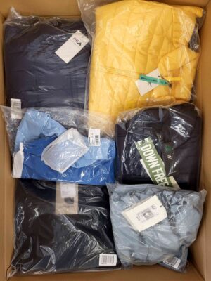 The photo shows a package with clothing in the category AJS.