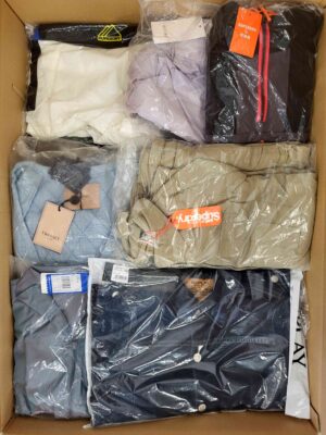The photo shows a package with clothing in the category AJS.