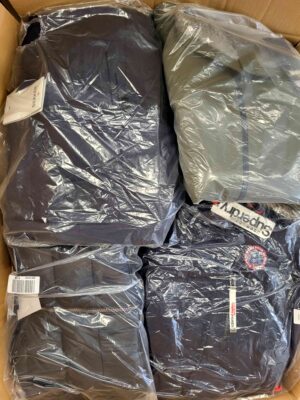 The photo shows a package with clothing in the category AJW.