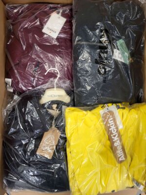 The photo shows a package with clothing in the category AJW.
