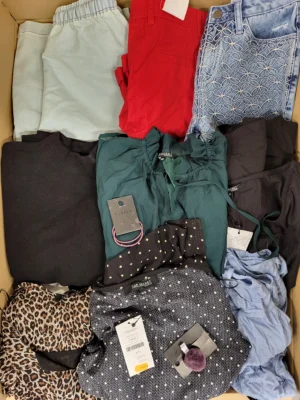 The photo shows a package with clothing in the category TSC.