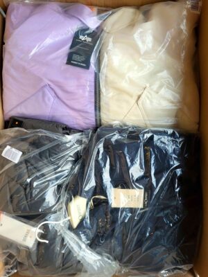 The photo shows a package with clothing in the category AJW.