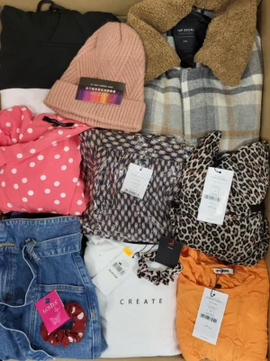The photo shows a package with clothing in the category TSC.