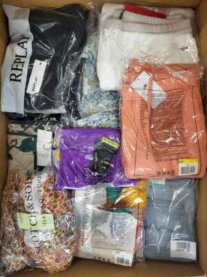 The photo shows a package with clothing in the category AW.
