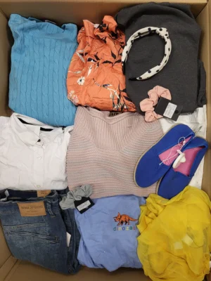 The photo shows a package with clothing in the category TSC.