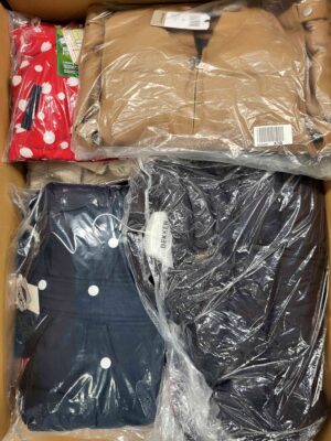 The photo shows a package with clothing in the category AJW.