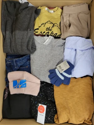 The photo shows a package with clothing in the category TSC.