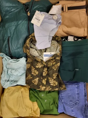 The photo shows a package with clothing in the category TSC.