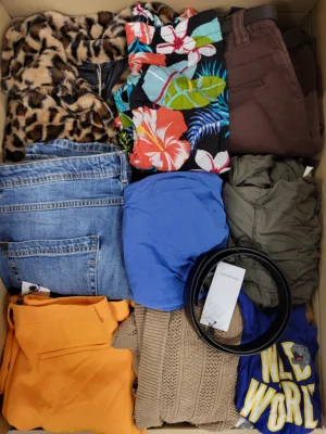 The photo shows a package with clothing in the category TSC.