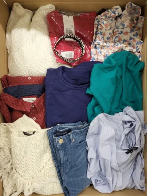 The photo shows a package with clothing in the category TSC.
