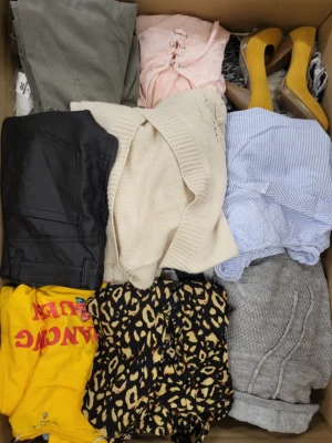 The photo shows a package with clothing in the category TSC.