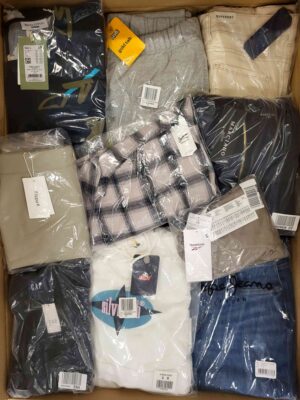 The photo shows a package with clothing in the category AW.
