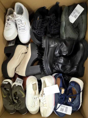 The photo shows a package with footwear in the category SH.