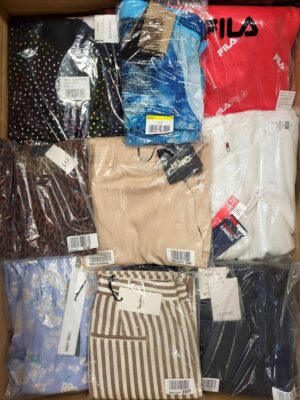 The photo shows a package with clothing in the category AW.