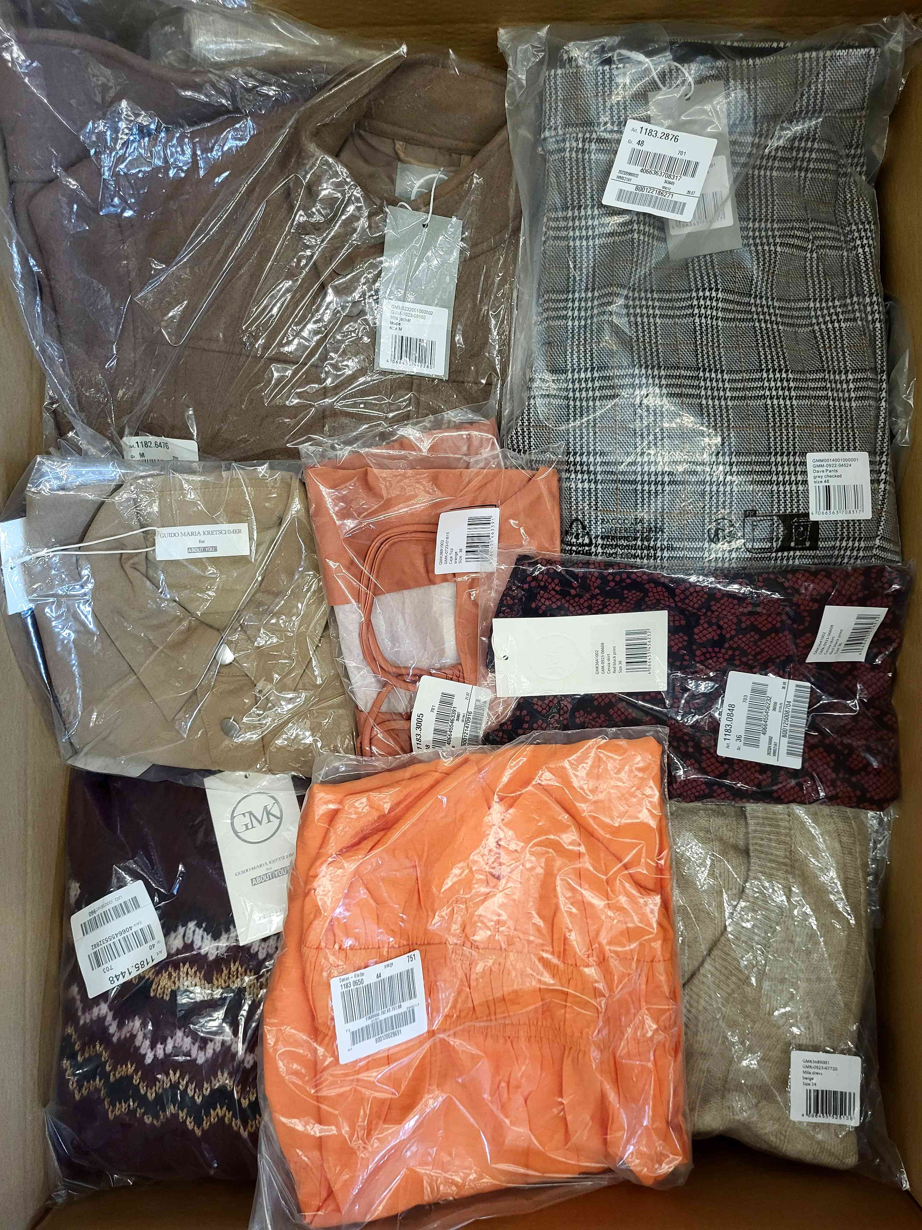 The photo shows a package with clothing in the category YA.